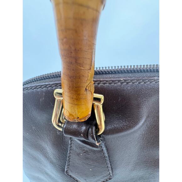 Gucci Brown Leather Bamboo Handles Dome Top Zip Bag - Picture 7 of 8